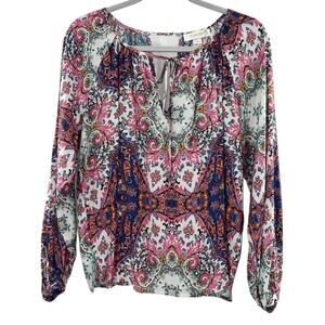 Yumi Kim Silk Floral Blouse S Pink Paisley Boho Top NWT